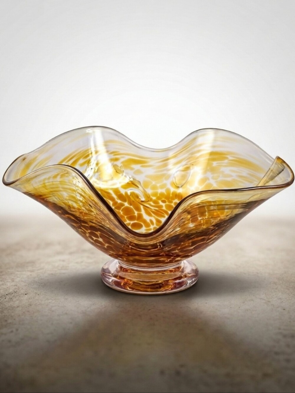 Vintage Murano Pedestal Tortoiseshell Art Glass Handkerchief Centerpiece Bowl